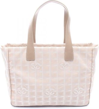 Chanel Beige Nylon Canvas Handbag Tote Bag (Pre-Owned)