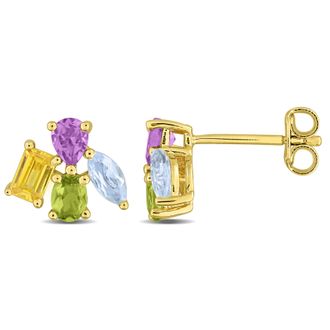 Mimi & Max Multi-Gem Cluster Stud Earrings Sterling Silver