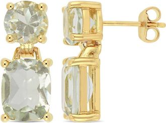 Amour 7 4/5CT TGW Round and Cushion Cut Green Quartz Dangle Earrings In Yellow Plated Sterling Silver