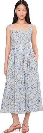 Avec Les Filles Corset Top Midi Dress Womens Dress Periwinkle Felicity : 14, Linen/Rayon