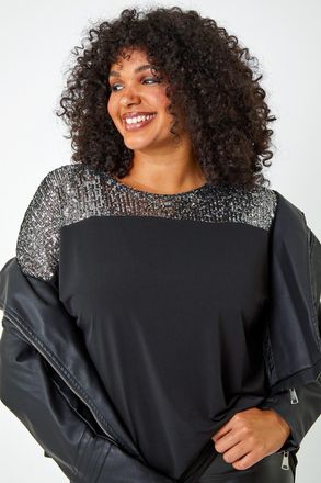 Roman Sequin Embellished Stretch Top