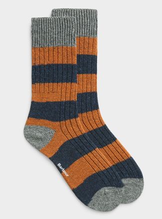 Barbour Mens Flecked-stripe ribbed wool socks