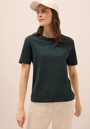 Cecil T-Shirt CECIL, Damen, Gr. XS (36), gr&uuml;n (ink gr&uuml;n), Jersey, Obermaterial: 100% Baumwolle, bedruckt, regular fit normal, Rundhals, Shirts T-Shirt, mit 