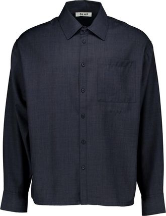 Olaf Hussein Wool Blend Boxy LS Shirt - Heren - Casual Overhemden - Grijs - L - Wol - Overhemden