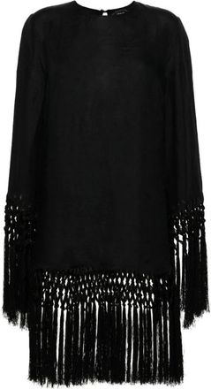 Taller Marmo Asymmetrische Jurk met Franjes - Dames - Casual kleedjes - Zwart - XS - Kleedjes