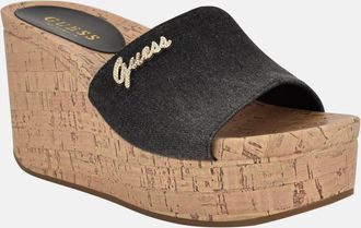 Guess Fours Denim Cork Wedge Mules