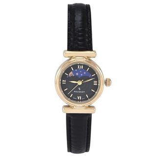 Peugeot Petite Sun Moon Glossy Leather Watch- 25MM in Black at Nordstrom