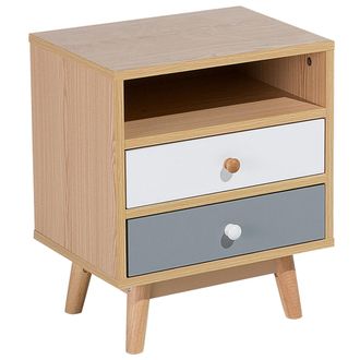 Beliani Beliani - Mesa De Noche De Madera Clara Con 2 Cajones De Almacenamiento Estanter&iacute;a Mesa Auxiliar Escandinava Moderna Fargo
