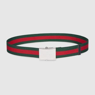 Gucci Web Belt With Rectangular Buckle, Size Gucci 100, Green, Fabric