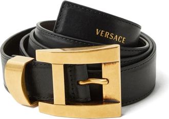 Versace Black Solid Golden Buckle Belt