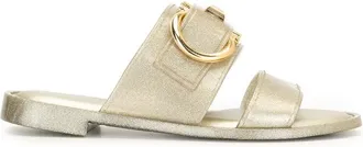 Ferragamo Gancini Metallic Flat Sandals