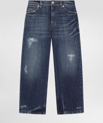 Dolce & Gabbana 5-pocket Washed Denim Trousers - Man Multi-colored 10 Years