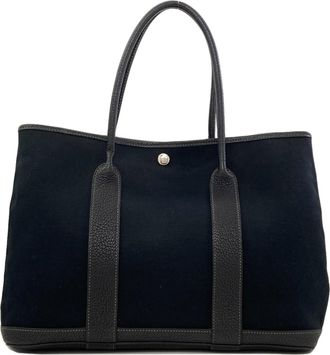 Herm&egrave;s Black Negonda Leather Canvas Tote Bag (Pre-Owned)