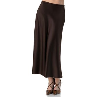 Ivonne Solid Satin Midi Skirt in Brown at Nordstrom, Size 14