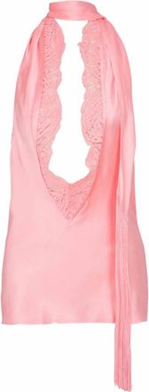Balmain Backless Top van Satijn met Franjes - Dames - Tops zonder mouwen - Roze - S - Satijn - Tops