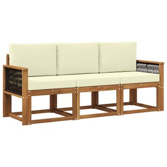 vidaXL Conjunto De Sof&aacute;s De Exterior Con Coj&iacute;n 3 Pcs Natural Y Crema Vidaxl