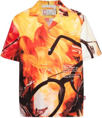 Advisory Board Crystals Orange And Red Glasses And Fire Print Short-Sleeved Shirt - Mens - Cotton