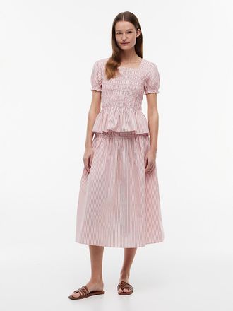 Tommy Hilfiger Womens Striped Shirred Poplin Midi Skirt - Pink - XL