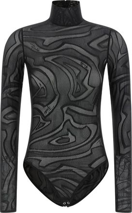 Pucci High-Neck Jacquard Tulle Bodysuit - Dames - Bodies - Zwart - L - Tule - Tops