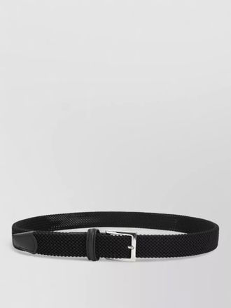 Kiton adjustable braided leather belt with silver buckle