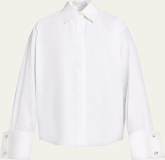 Michael Kors Crystal-Cufflink Frayed Cotton Button-Down Shirt