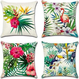 OEM Juego De 4 Fundas Impermeables Para Cojines De Exterior Con Estampado De Plantas Y Flores Tropicales
