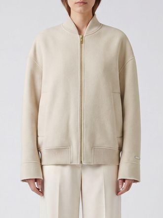Sportmax Cropped Pure Virgin Wool Bomber Jacket with Contrast Logo