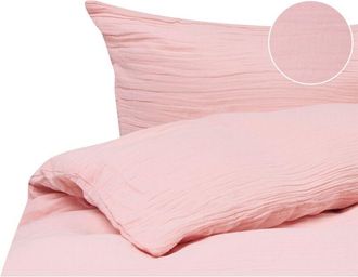 Beliani Duvet Cover and Pillowcase Set Pastel Pink Muslin Cotton 220 x 240 cm Modern Bedroom SUMNER