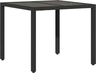 vidaXL Vidaxl - Mesa de jardín superficie de vidrio ratán pe negro 90x90x75 cm