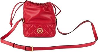 Versace Rode Gewatteerde Leren Bucket Tas - Dames - Schoudertassen - Rood - ONE Size - Leer - Tassen