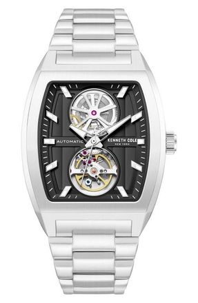 Kenneth Cole The Milford Tonneau Open Heart Automatic Bracelet Watch, 40mm x 52.5mm in Silver at Nordstrom