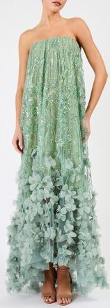 Helsi Alice Strapless 3D Floral Sequin High Low Gown in Sage at Nordstrom, Size X-Small