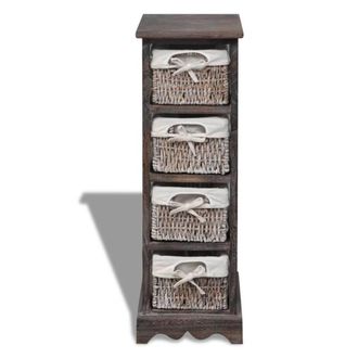Berkfield Home Wooden Storage Rack 4 Weaving Baskets Brown