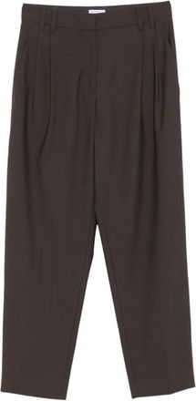Brunello Cucinelli Rechte wollen broek met plooien - Dames - Broeken - Bruin - M - Wol - Broeken