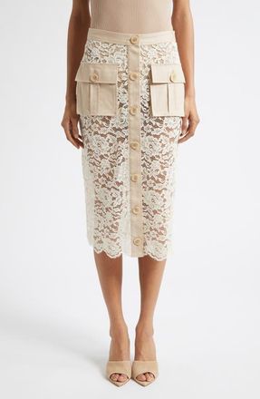 L'agence Shae Mixed Media Cotton Blend Lace Skirt in Biscuit/Ecru at Nordstrom, Size 10
