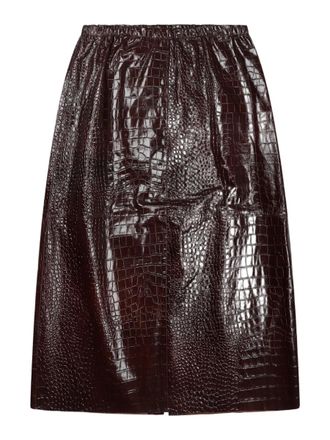 Alysi Glossy Crocodile-Embossed Leather Midi Skirt