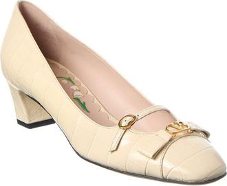 Valentino Bowow 45 Croc-Embossed Leather Pump