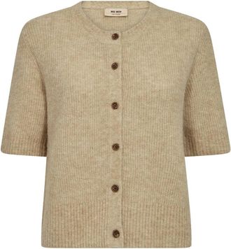 Mos Mosh MMThora V-Neck Knit Cardigan - Dames - Vesten - Beige - XL - Wol - Truien & Vesten