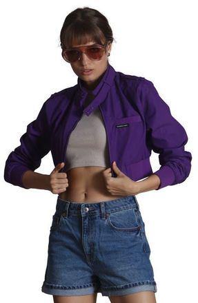 Members Only Womens Mini Cropped Racer Jacket in Purple at Nordstrom, Size X-Small