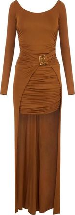 Elisabetta Franchi Kleedjes, Dames, Bruin, M, Rode Loper Jurk in Cr&ecirc;pe Jersey