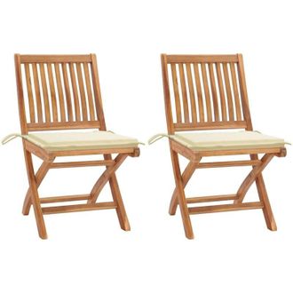 vidaXL Sedie da Giardino 2 pz con Cuscini Crema in Massello di Teak vidaXL