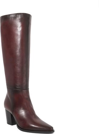 Dune London Womens Ladies Tenna - Leather Block Heel Knee High Boots - Burgundy - Size UK 3