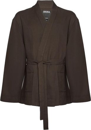 Ermenegildo Zegna Kimono-jas met open voorkant - Heren - Zomerjassen - Bruin - XL - Katoen - Jassen
