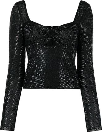 Self Portrait rhinestoned sweetheart-neck top - women - Polyester/Elastane/Polyester/Elastane - 10 - Black