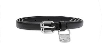 Diesel 1.4cm slim leather belt with 1DR bag charm - Belts - Woman - Black