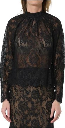 Self Portrait Lace High Neck Blouse - Dames - Blouses - Zwart - XS - Overhemden