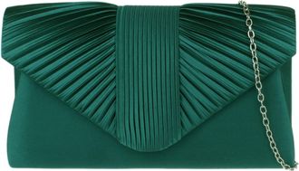 Girly HandBags Womens Pleated Satin Clutch Bag Medium Dark Green