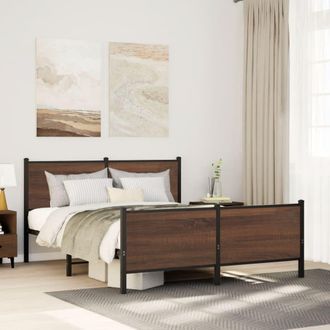 Berkfield Home Metal Bed Frame without Mattress Brown Oak 140x190 cm