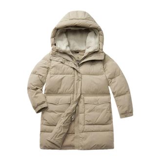 Blauer Parkas, female, Beige, Size: XS Long Nylon Jacket with Front Insert