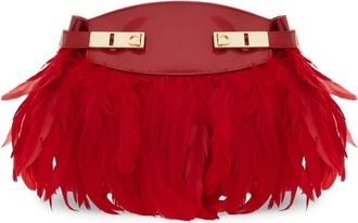 Ferragamo Hug feather-trimmed cross body bag - women - Ostrich Feather/CALFSKIN - One Size - Red